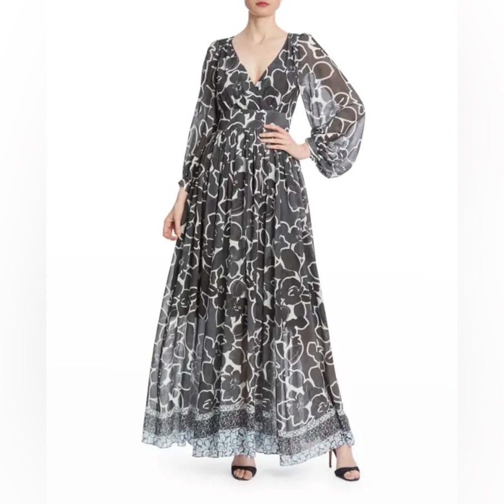 One33 Social Gray + White Floral Maxi Dress, Like New, Size Medium